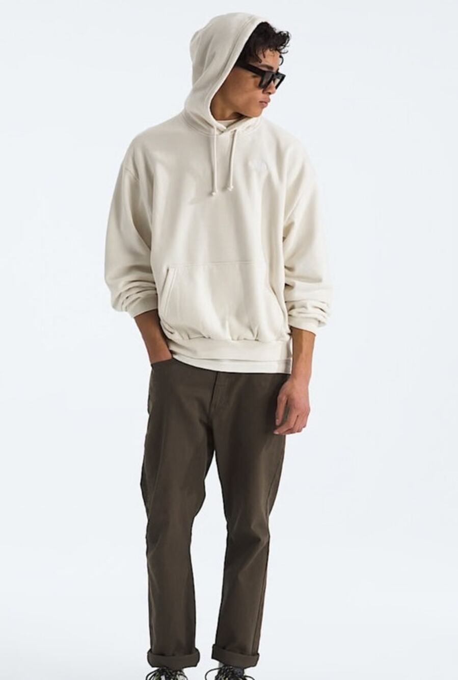 The North Face Mens Circular Design Off White Khaki Stone Cotton Hoodie Sz Small